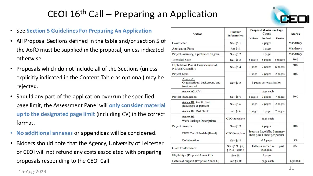 ceoi 16 th call preparing an application