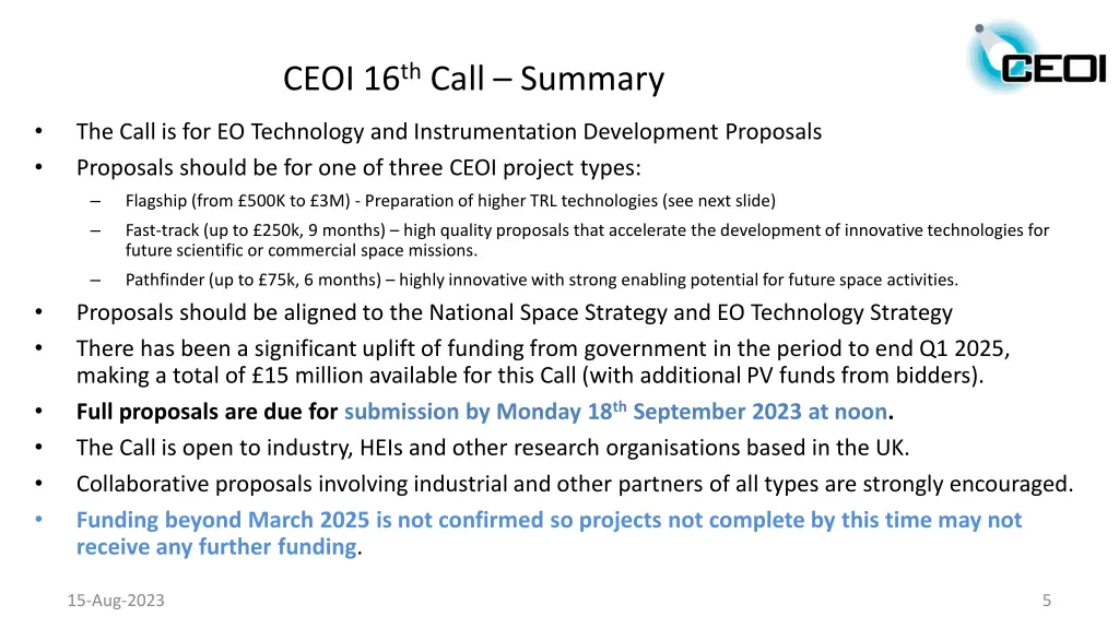 ceoi 16 th call summary