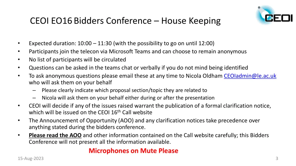 ceoi eo16 bidders conference house keeping