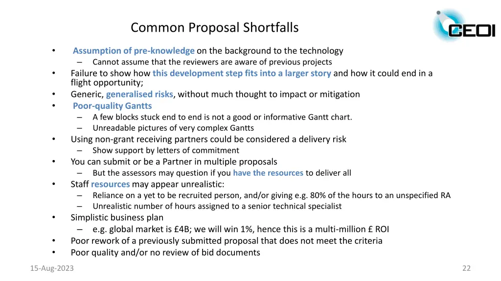 common proposal shortfalls