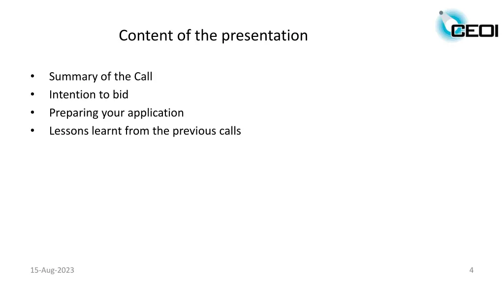 content of the presentation