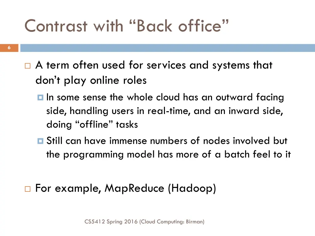 contrast with back office