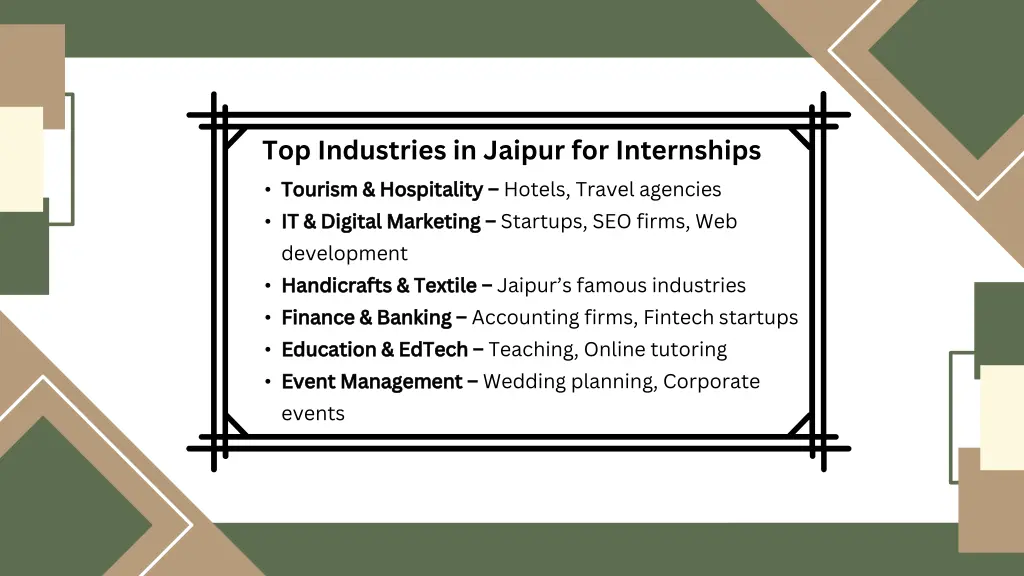 top industries in jaipur for internships tourism