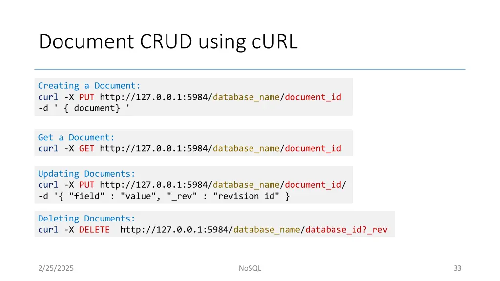 document crud using curl