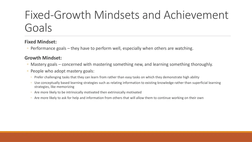 fixed growth mindsets and achievement goals