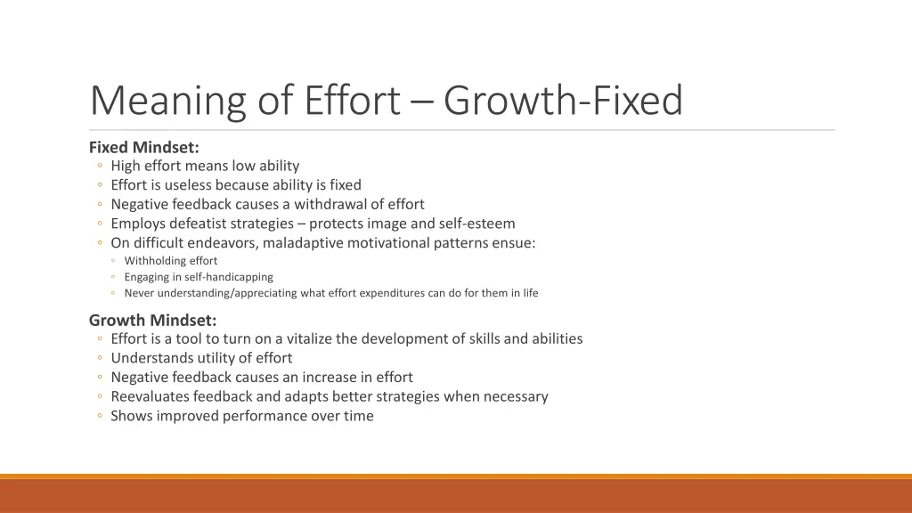meaning of effort growth fixed
