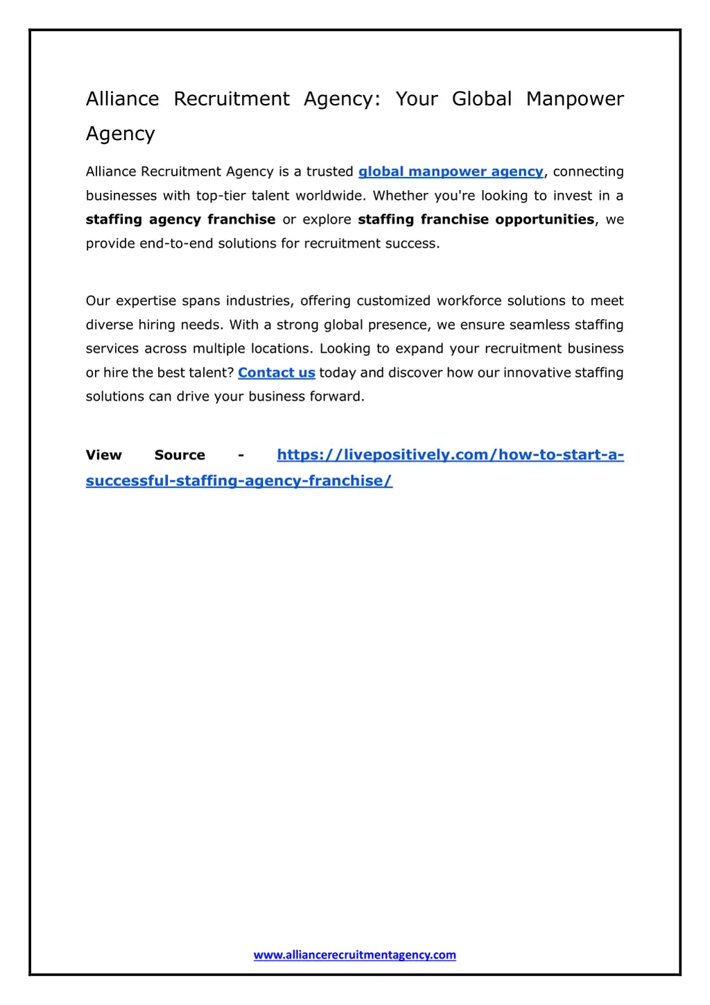 alliance recruitment agency your global manpower