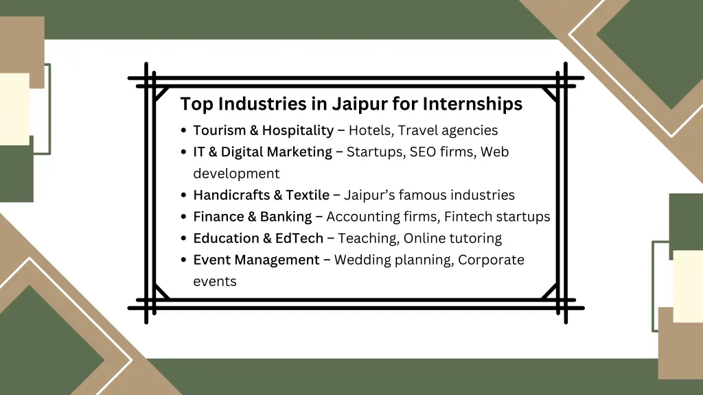 top industries in jaipur for internships tourism