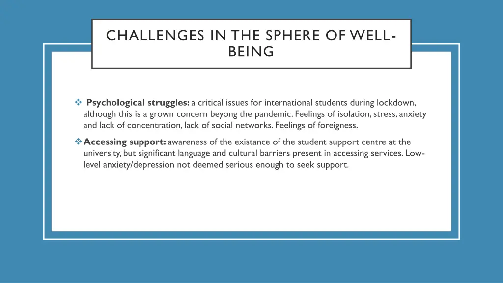 challenges in the sphere of well being