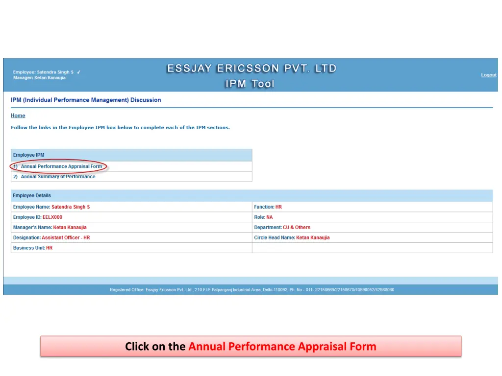 click on the annual performance appraisal form