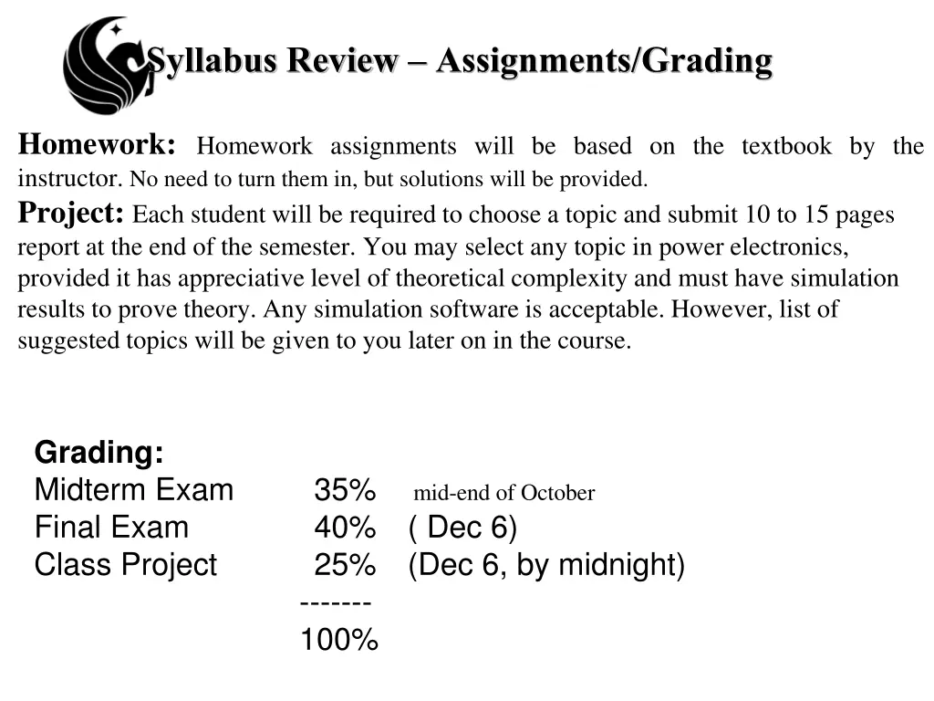 syllabus review assignments grading
