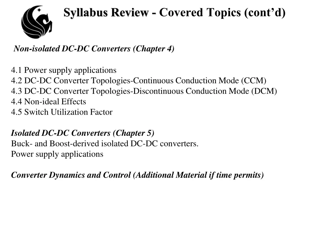 syllabus review covered topics cont d
