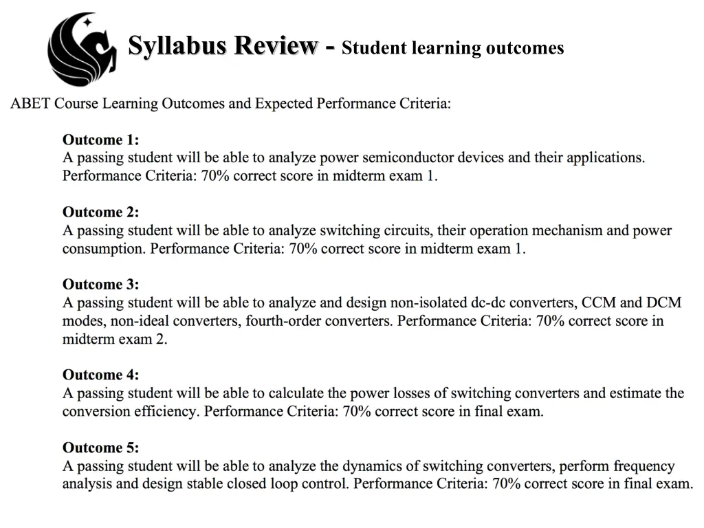syllabus review student learning outcomes