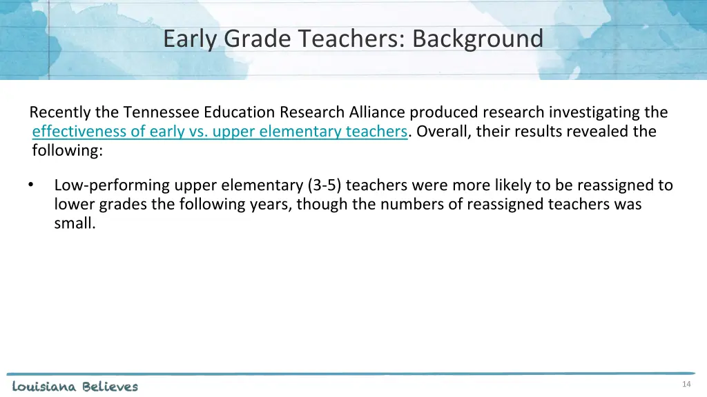 early grade teachers background