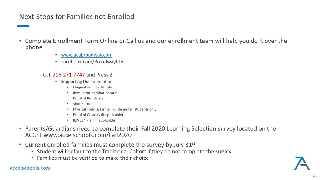 next steps for families not enrolled