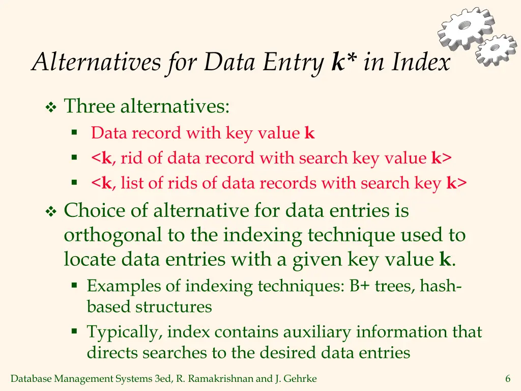 alternatives for data entry k in index