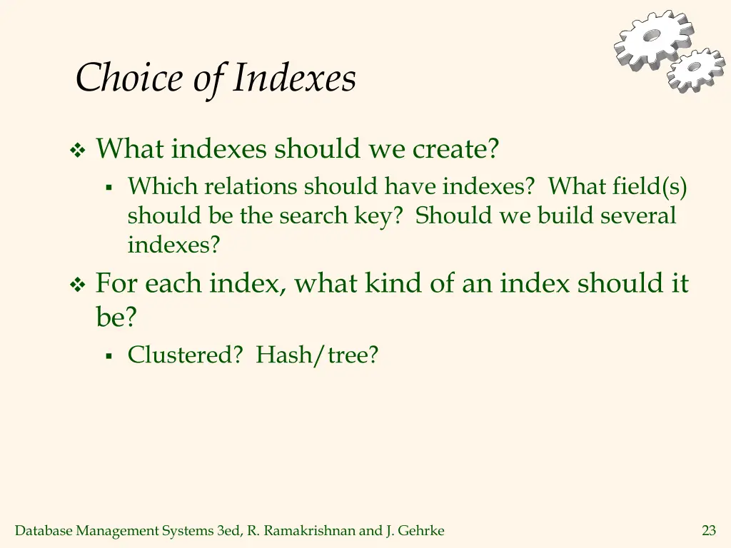 choice of indexes