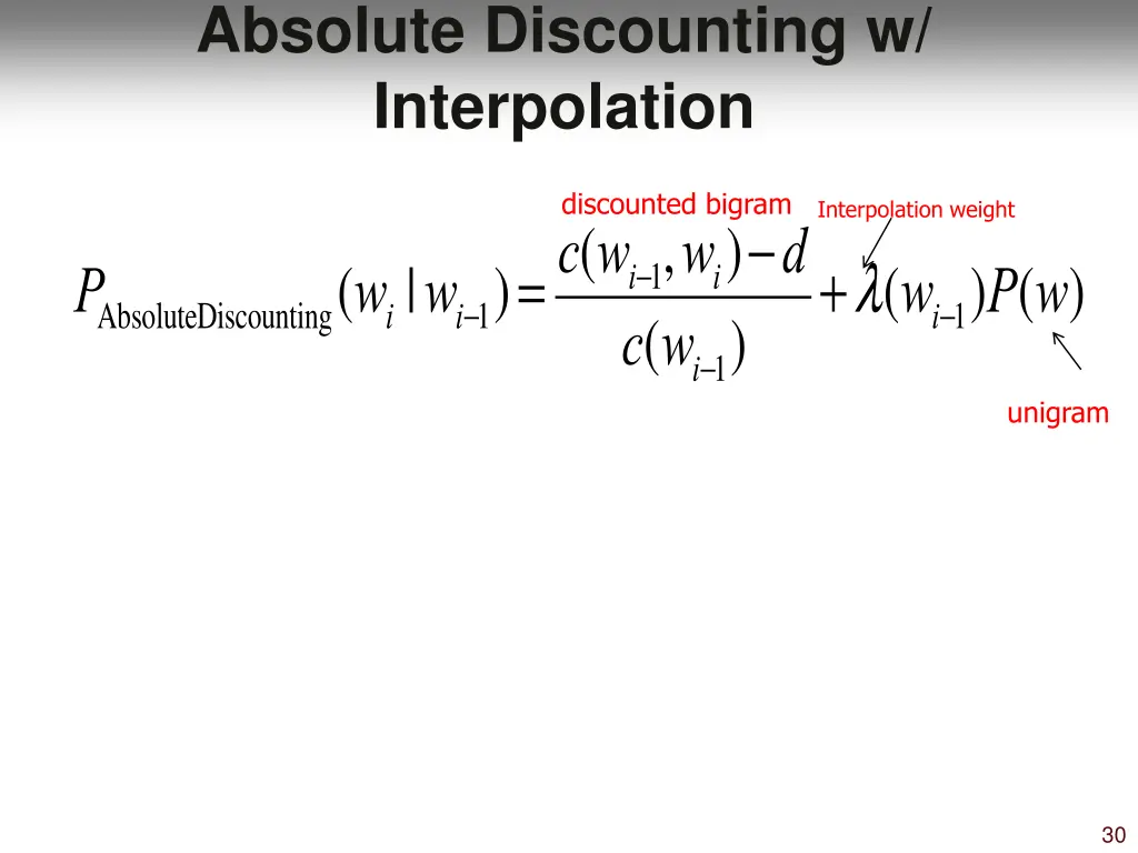 absolute discounting w interpolation
