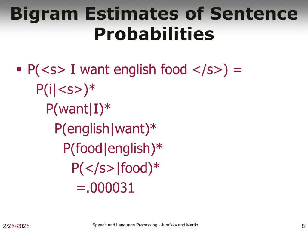 bigram estimates of sentence probabilities