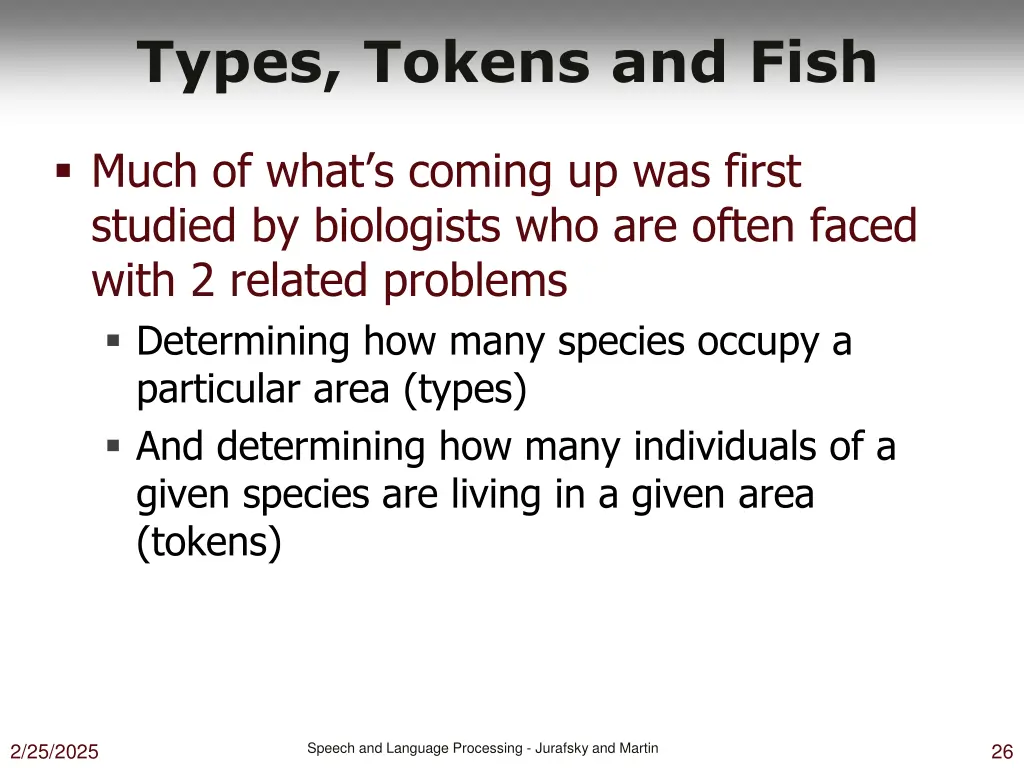 types tokens and fish