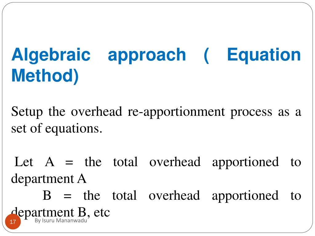 algebraic approach equation method