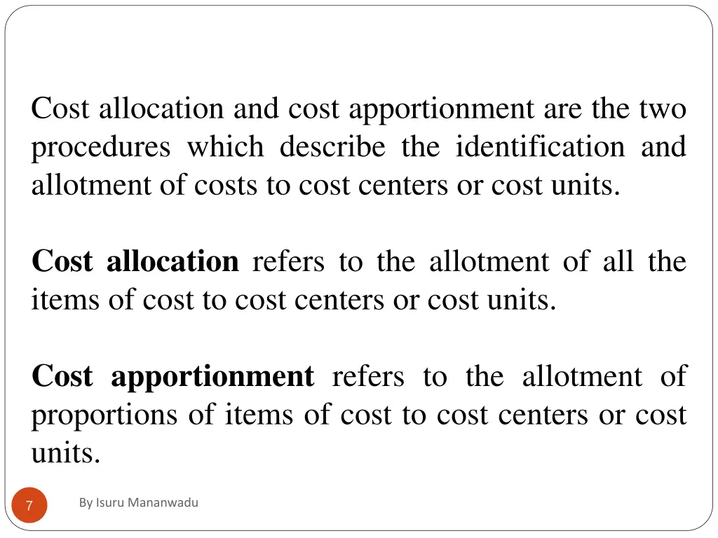 cost allocation and cost apportionment