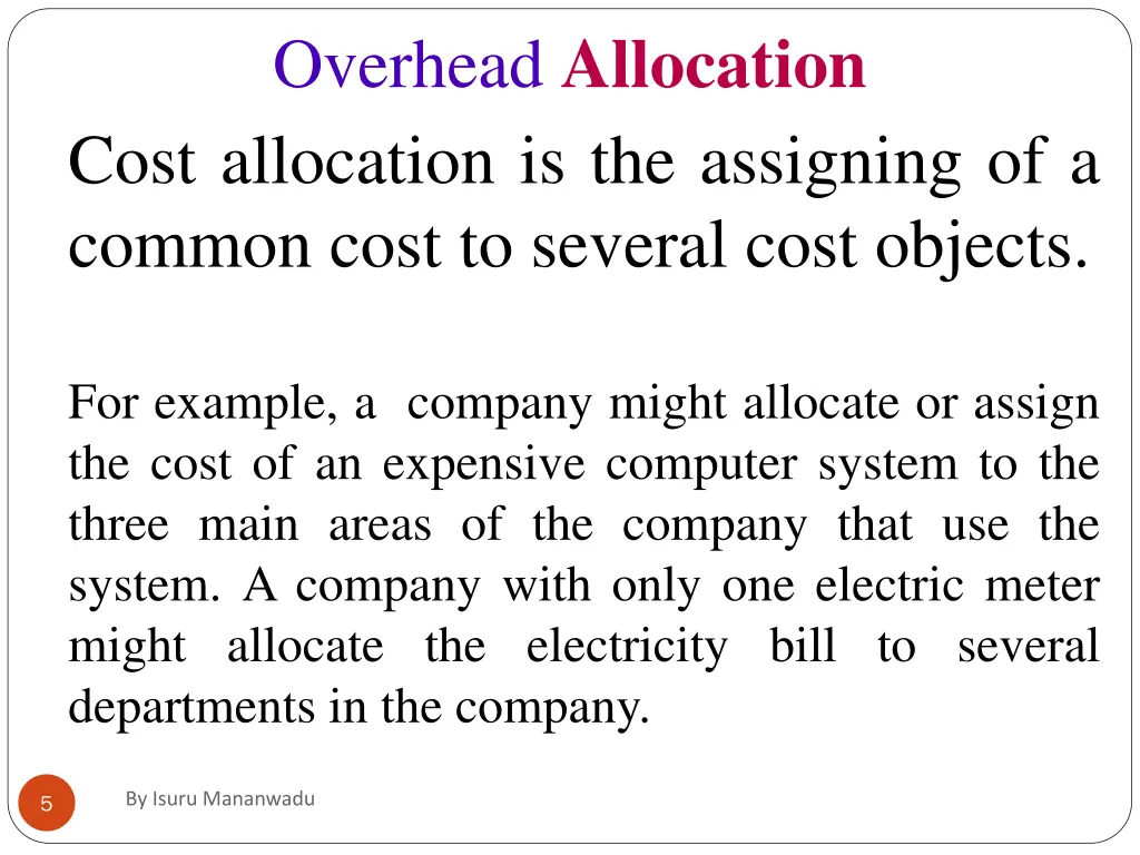 overhead allocation cost allocation