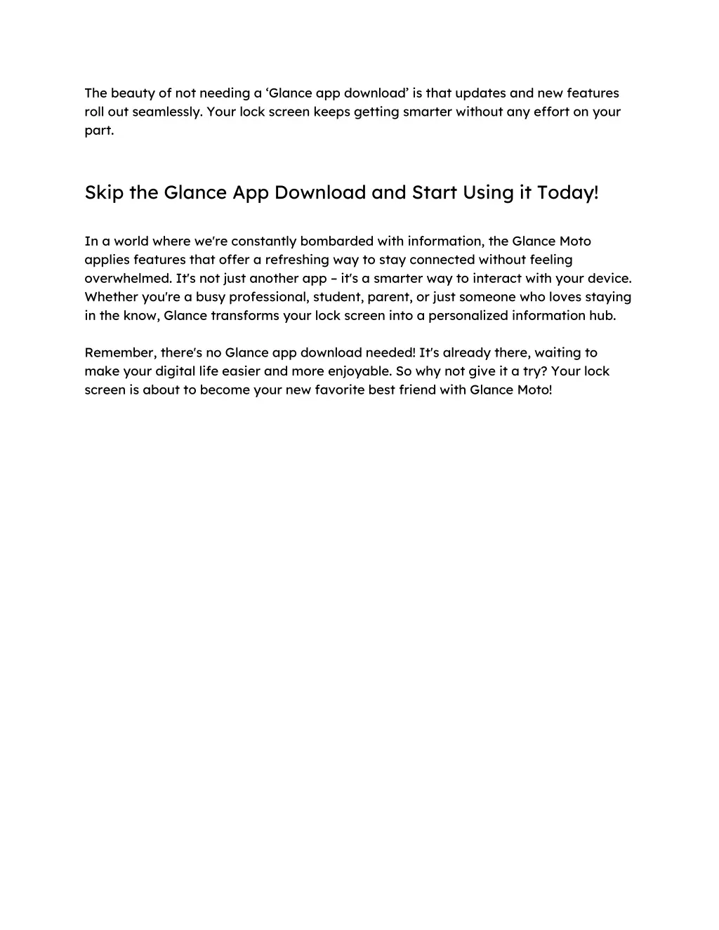 the beauty of not needing a glance app download