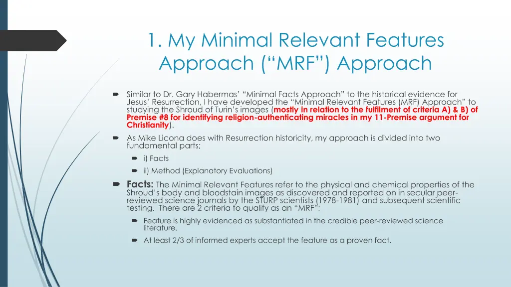 1 my minimal relevant features approach