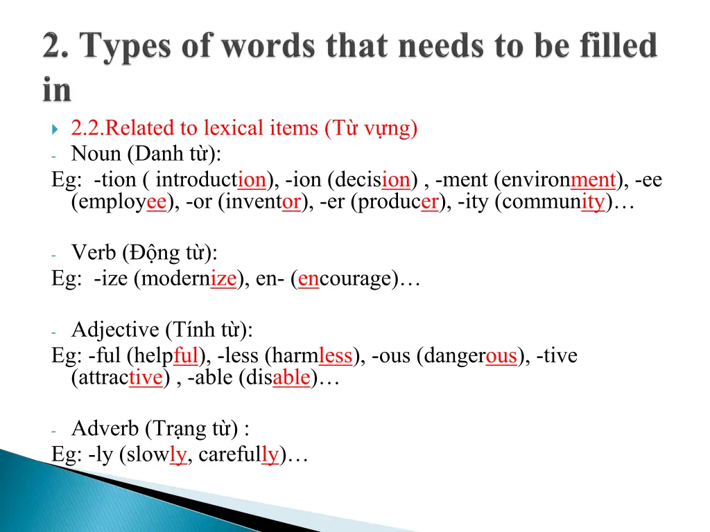 2 2 related to lexical items t v ng noun danh