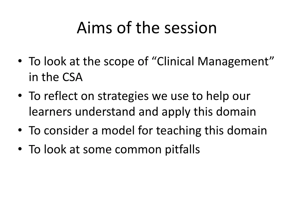 aims of the session