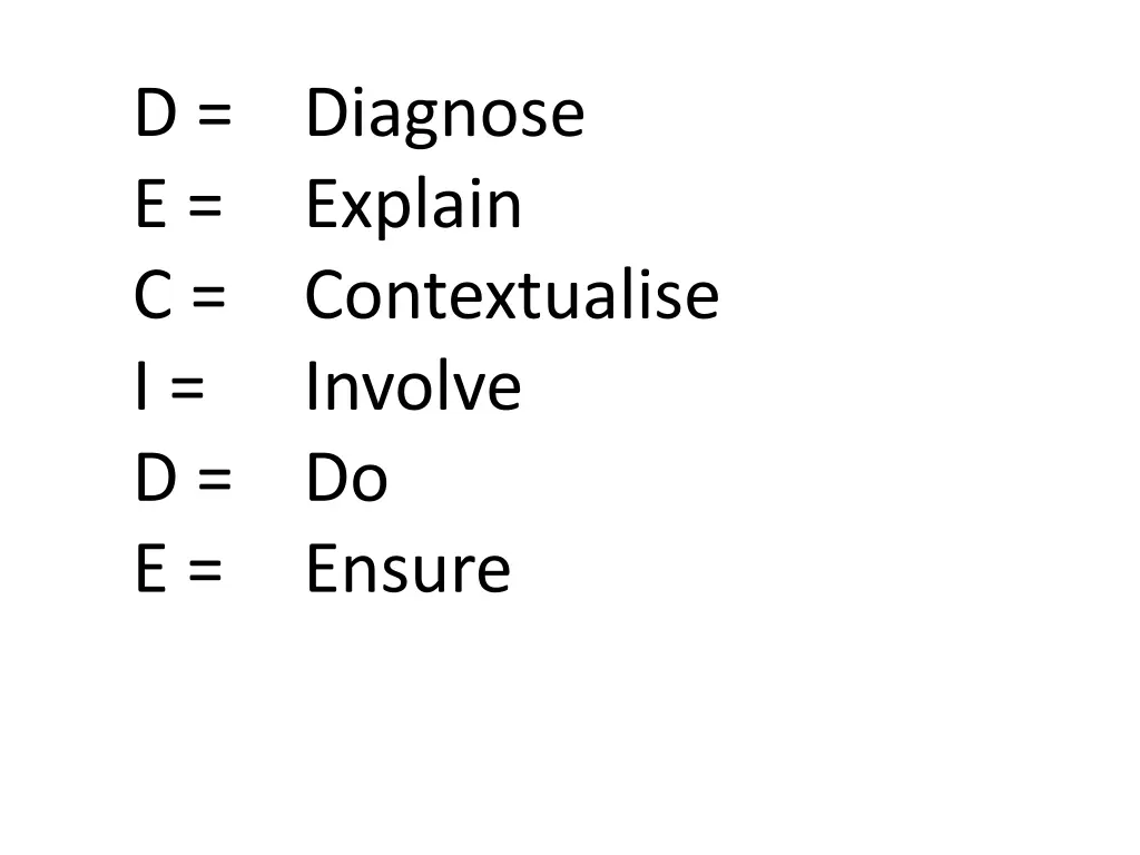 d diagnose e explain c contextualise i involve