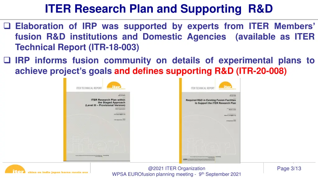 iter research plan and supporting r d