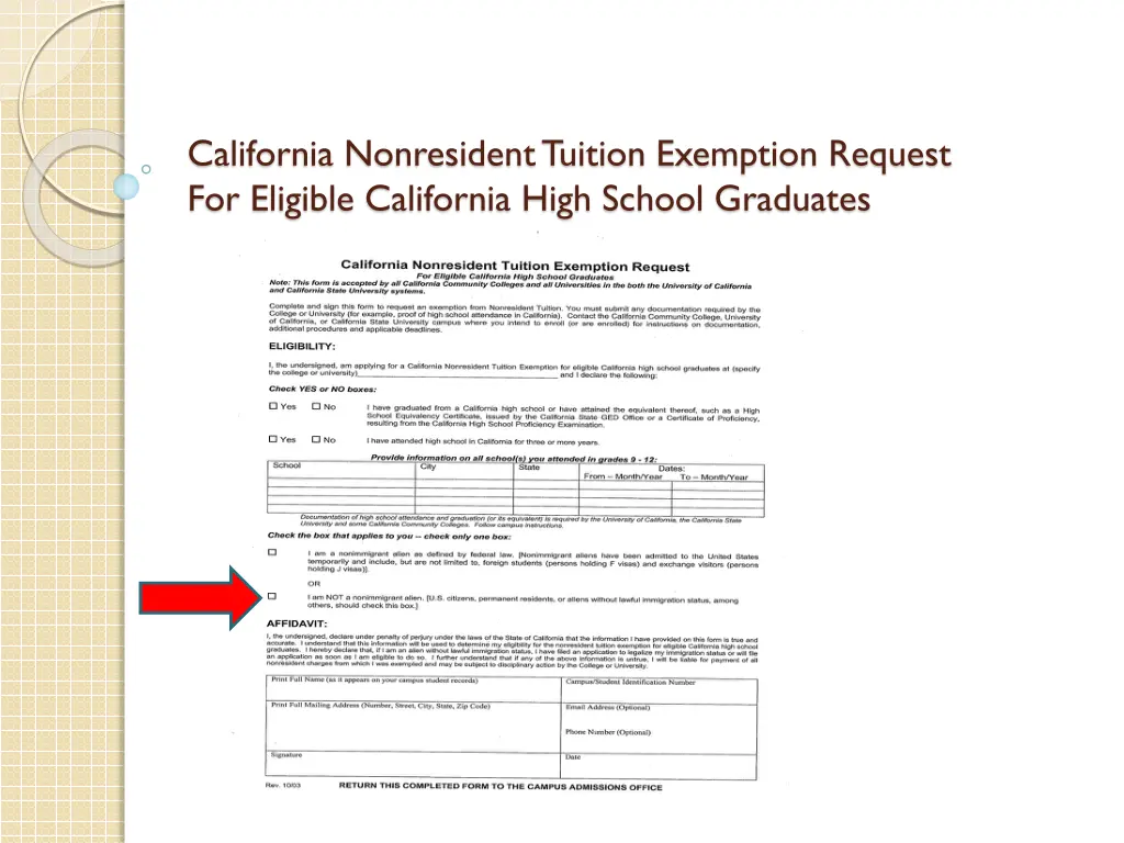 california nonresident tuition exemption request