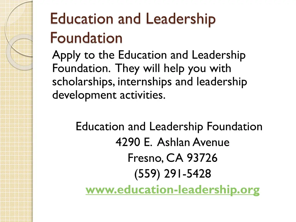 education and leadership foundation apply