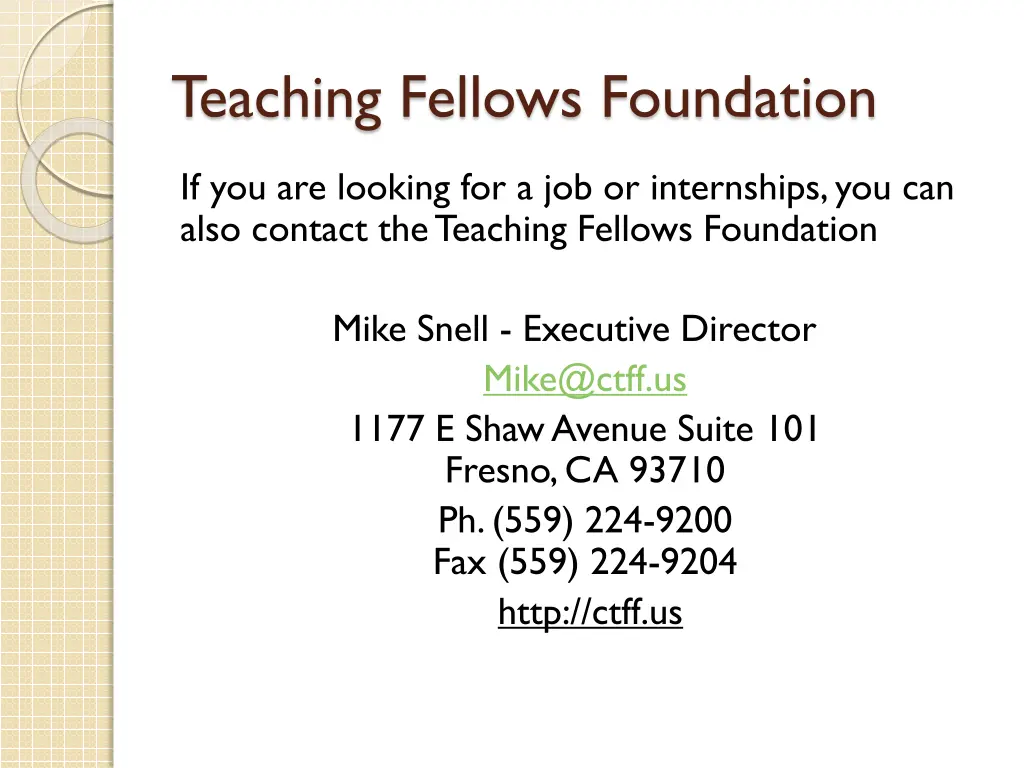 teaching fellows foundation