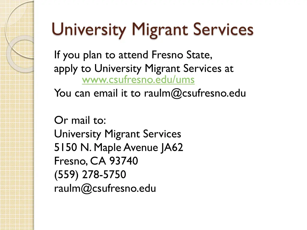 university migrant services