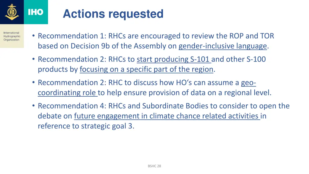 actions requested