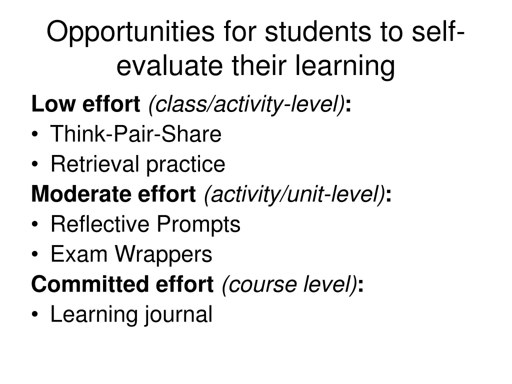 opportunities for students to self evaluate their