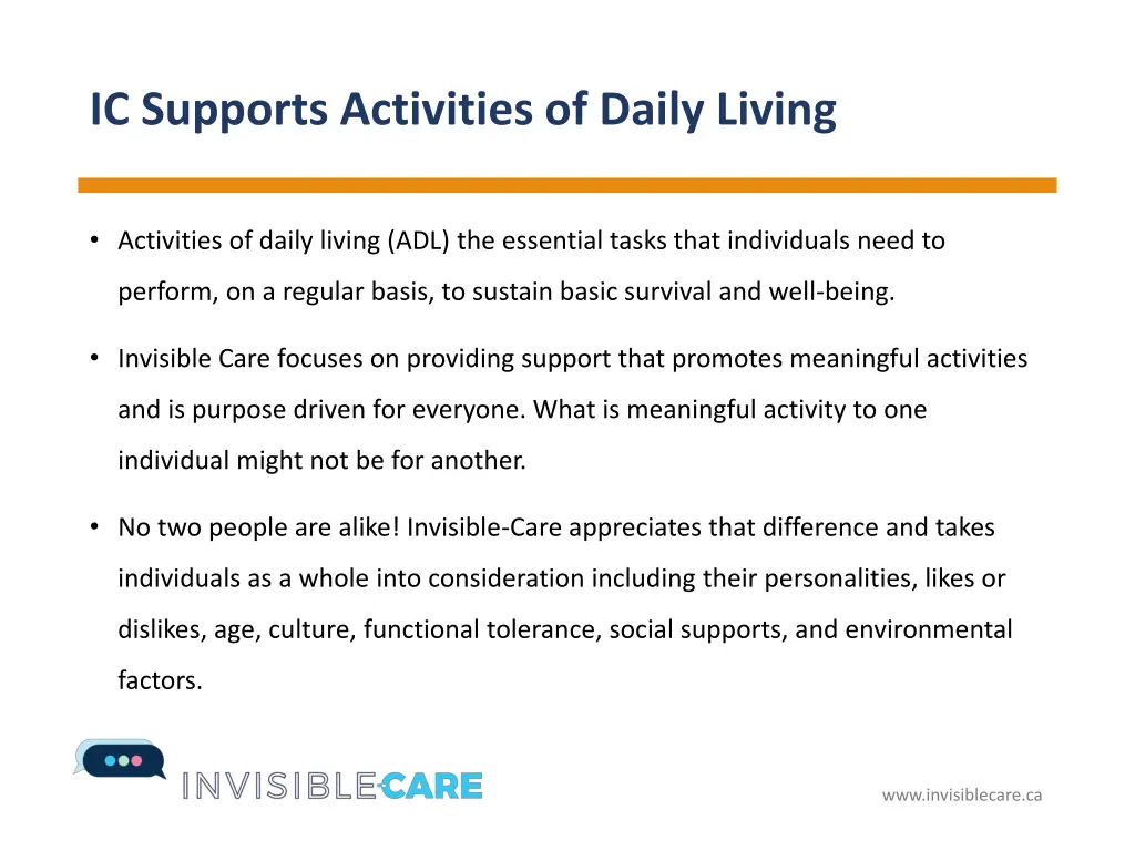 ic supports activities of daily living