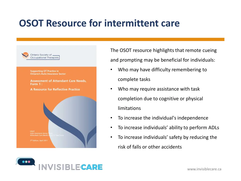 osot resource for intermittent care