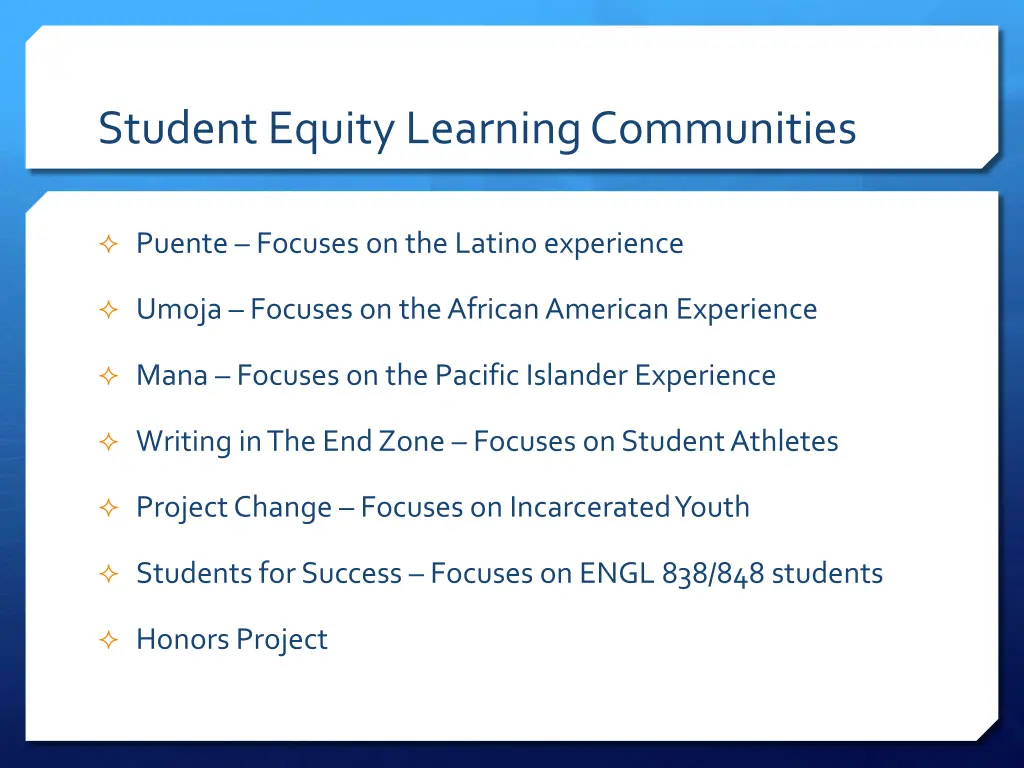 student equity learning communities