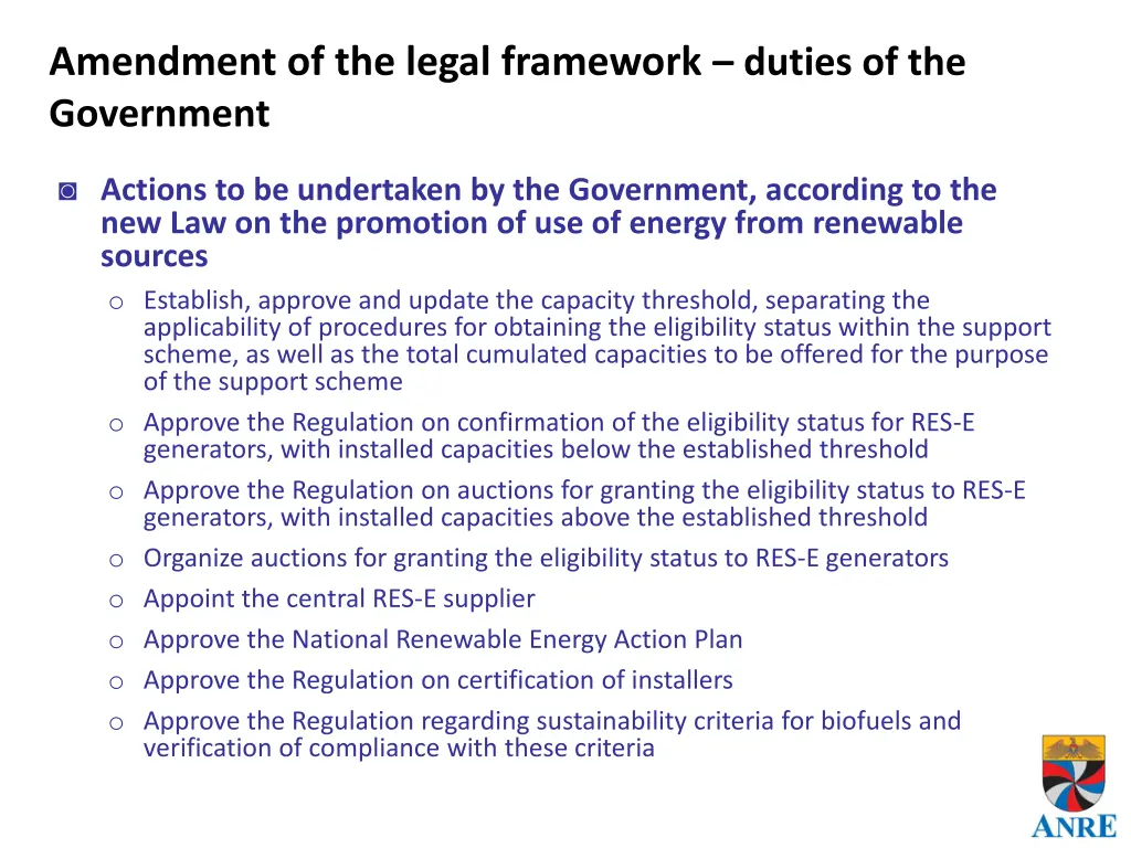 amendment of the legal framework duties