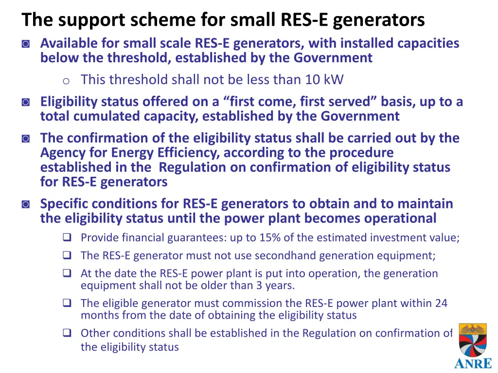 the support scheme for small res e generators