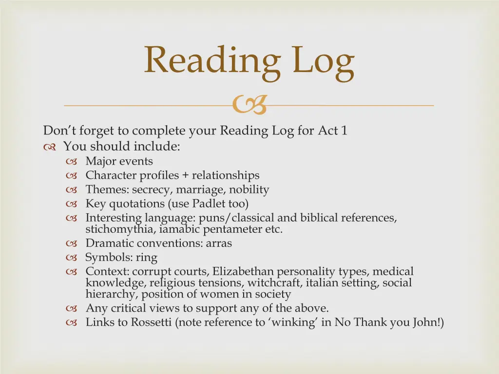 reading log