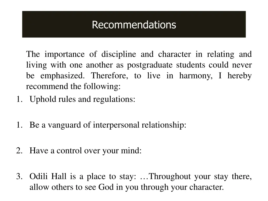 recommendations