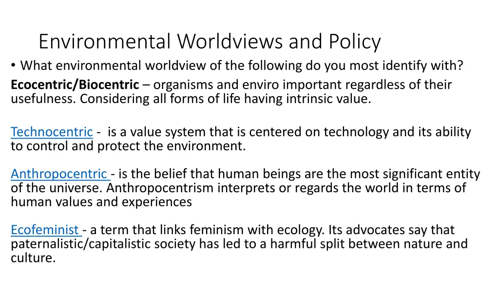 environmental worldviews and policy what 1