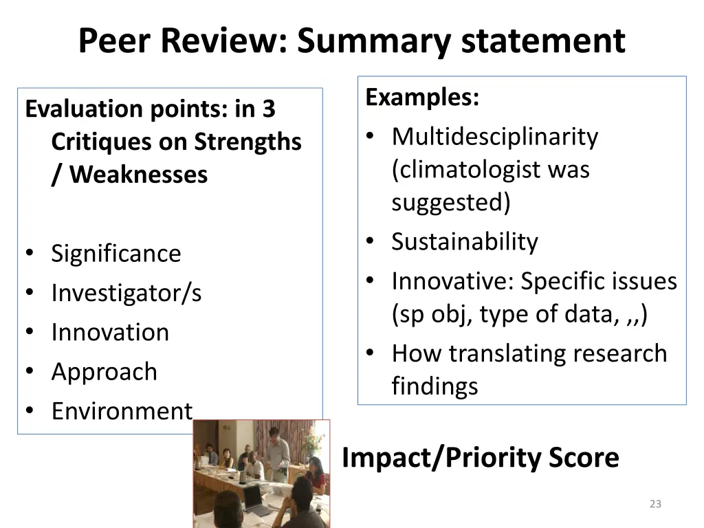 peer review summary statement