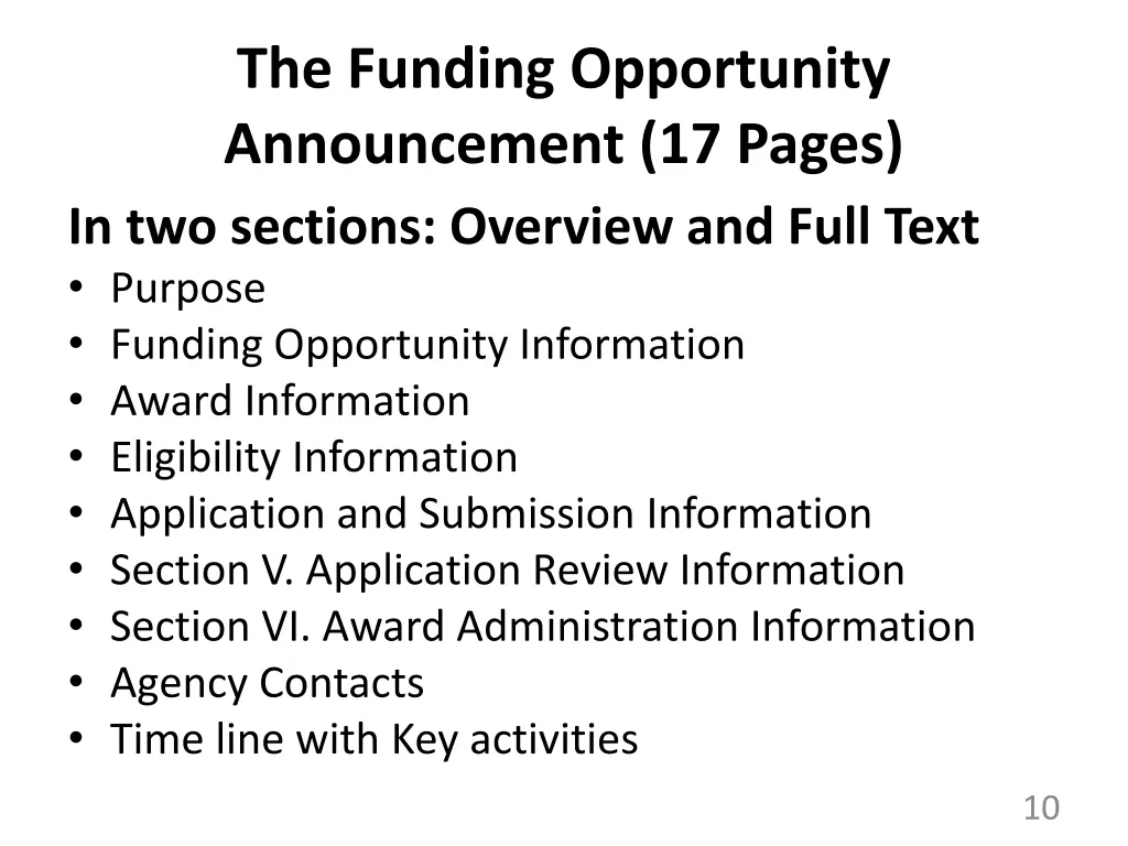 the funding opportunity announcement 17 pages