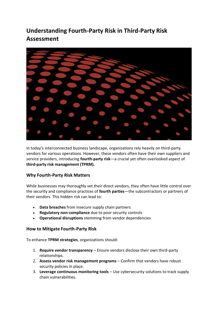 understanding fourth party risk in third party